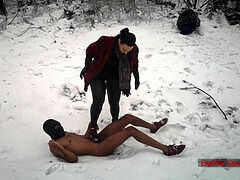 Luna the dominatrix - boot domination in the icy snow (Sadistic Queens) full clip