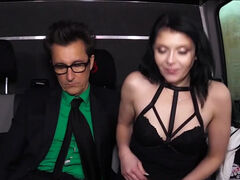 Sex freak Mini Hotcore blowing and fucking gentleman in the backseat of limo