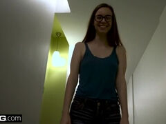 Nerdy Gamer Teen Tali Dova takes a ride on a joystick