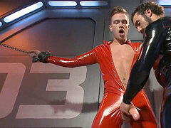 domination & submission poor twink in glossy catsuit tied and pulverized