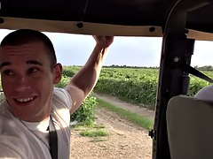 Army jock assfucked outdoors in a military van by a colleague