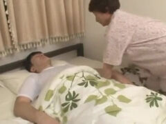 Japanese Granny fucks her 2 not step sons