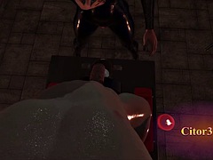 Citor3 3D VR Game Recording SFM  Latex big tits mistress milks slave on sybian with lots of precum with POV