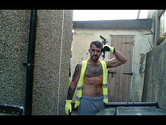 Carl working in his dirty hi-vis work clothes gives us a nice cumshot in the shower