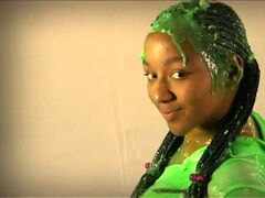 black nerd gal Covered In Green Slime - FULL