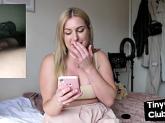 Busty college slut teasing teacher with small cock and humiliating