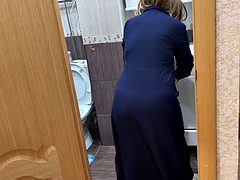 Its perfect to bend over in the bathroom to get a cock in the ass for anal sex with a MILF
