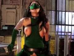 Masked brunette is fucked in face and cunt at the cosplay party