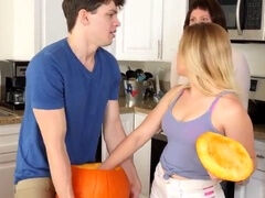 Bratty stepsister gets pounded by her stepbrother while stepmom watches from behind