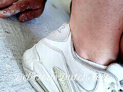 Kicking balls, femdom handjob, pov footjob