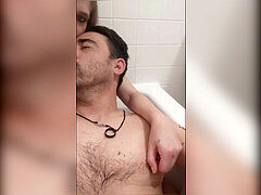 tub Time masculine nipple Stimulation and Deep Kissing