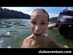 Teenage girls a gopro and a boathouse