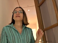 Teen with glasses fucks for the first time on camera