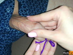 Uncut handjob, closeup handjob, tied up