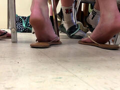 instructor and college girl Candid flip Flop soles