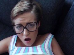 Nerd teen cutie is having naughty hardcore fuck with huge cocked dude