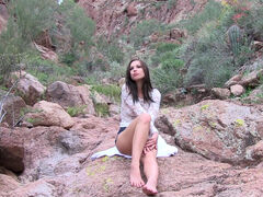 Hot Aidra Fox with sweet body fucks herself solo in the mountains