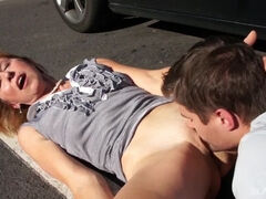 Shailene gives a college stud a quick suck and fuck in the parkinglot