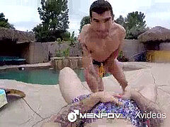 MenPOV Muscle fellows fuck outdoors by the pool