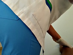 Sexy nurse helped me release cum with a handjob