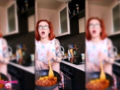 Inked Red-Haired Cooking Nude After Soiree - Steamy Solo