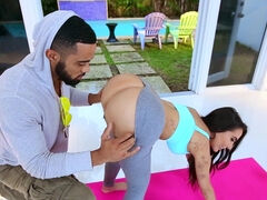 Lela Star bouncing on a hard bbc through ripped yoga pants