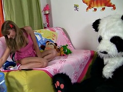 Girl plays with an unusual sex toy