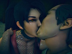 Momiji sucking the homeless peoples tongue and ass