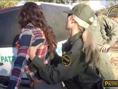 Two border patrol agents threesome sex at the border