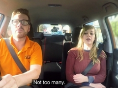 Fake Driving School 34F Jugs Bouncing in driving lesson