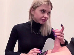 teen blonde gives a deepthroat  blowjob in the fitting room, gulp spunk