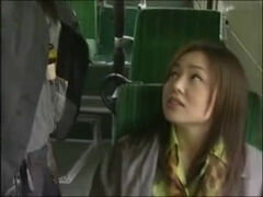 Japanese girl-on-girl bus hook-up censored