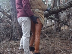 Risky public sex with a redhead teen in the winter forest