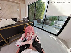 VR Conk Genshin Impact Yae Miko sexy teen cosplay parody part 2 with melodic marks in HD porn