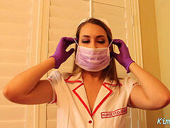 Nurse Kimber Lee Gives handjob in her Purple latex Gloves!