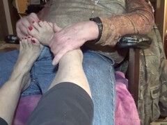 Step aunty gives amazing jerk off instructions & foot worship session - mature granny's homemade high arched feet