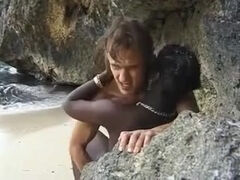 African stunner beach xxx with army dude