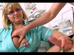 Nurse gets volunteer's penis hard and jerks him off