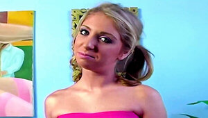 Pigtailed blonde Jaelyn Fox masturbates on camera