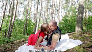 Forest fucking with a kinky babe and an older dick