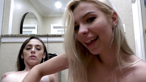 Two babes have fun before inviting a stud to join their party
