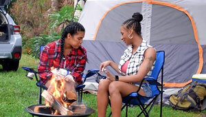 Maya Farrell and Sarai Minx take a break from camping