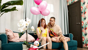 Horny Redhead Gets Balloons And Gives Pussy To Boyfriend