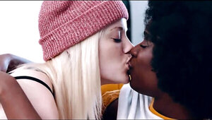 Black-skinned Ana Foxxx and blonde angelface Charlotte Stokely