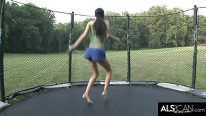 Slender doll is on the trampoline when she cums