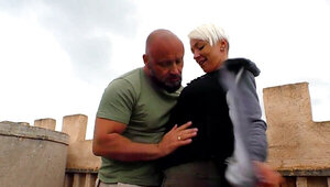 Crazy fuck with short-haired MILF under the cloudy sky