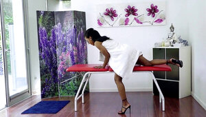 Adorable ebony bitch with a slender body gets a big white pecker