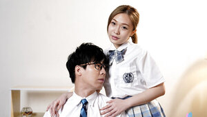 Chinese chick gives the nerdy lad a chance to bang her