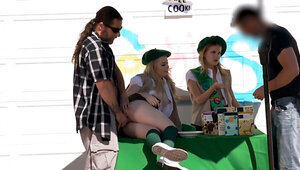 Girl scout babe gets fucked at a cookie stand hard