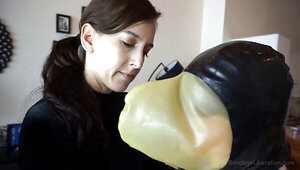 Chubby submissive woman lets the domina do everything